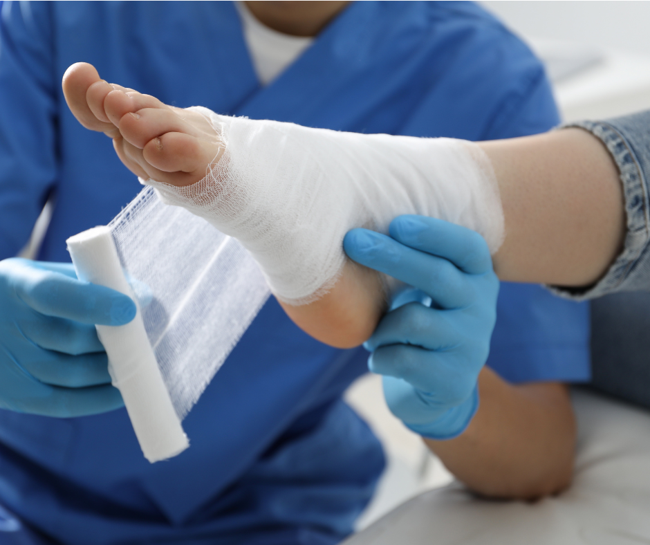 bandaging injured foot